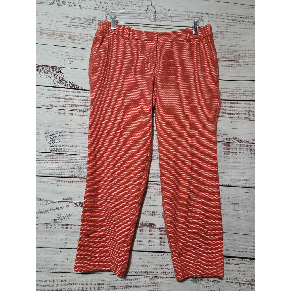 J.Crew City Fit Orange White Textured Cotton Cropped Pants Size 6 Preppy